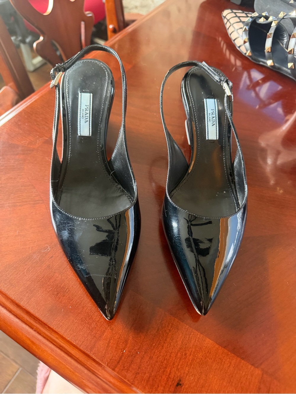 Prada Black Patent Pointed Slingback Pumps